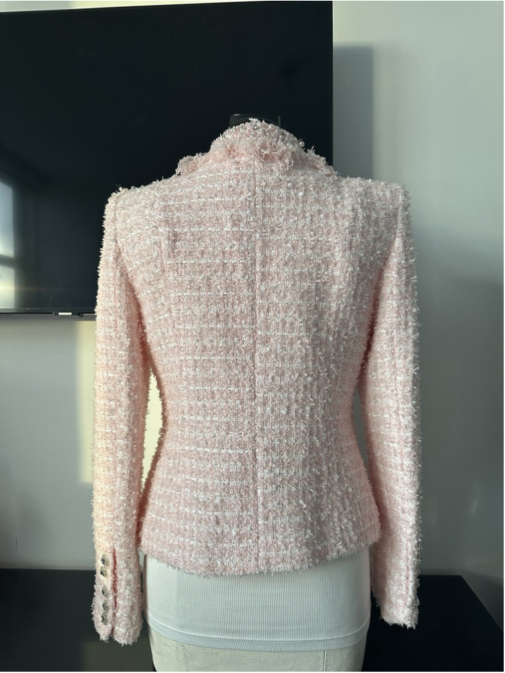 Women's Pink Tweed Jacket Strass &Pearl Size S/M - Picture 7 of 11